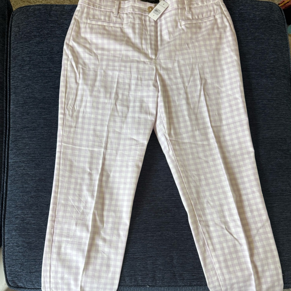 BNWT Ann Taylor The Crop Midrise Crop Pant, Lilac Gingham, Size 6
